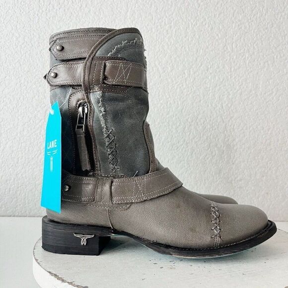 NEW Lane DUSTOFF Womens Cowboy Boots 6 Gray Leather Western Cowgirl Ankle Bootie - Picture 2 of 11